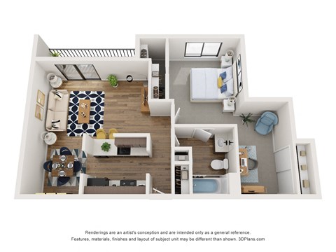 Floor plan for 1 bed, 1 bath, 840 sqft